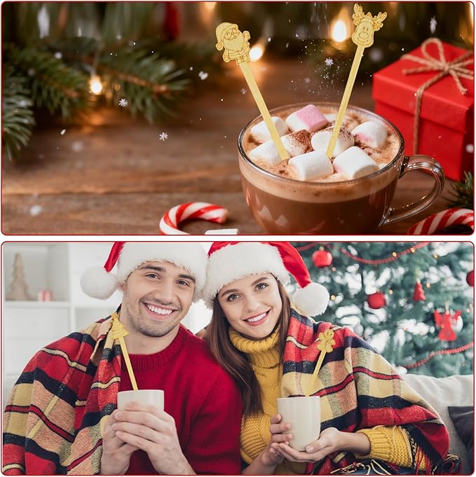 50PCS Bamboo Coffee Stirrers, 7inch Christmas Biodegradable Disposable Stir Sticks Coffee Drink Cocktail Stirrers for Christmas Winter Office Home Coffee Milk Hot Chocolate Bar Supplies