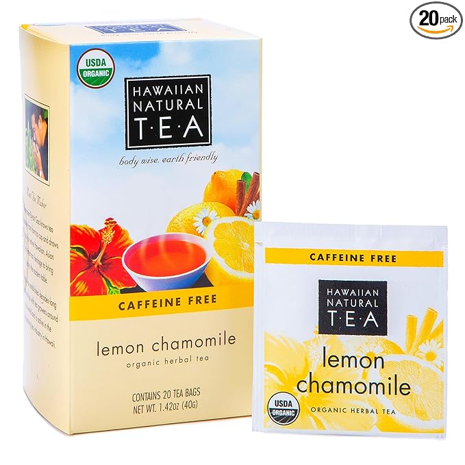 Organic Lemon Chamomile Tea - Caffeine Free Herbal Tea - Supports a Good Night’s Sleep, Calming, Relaxing for Bedtime, 20 Bags