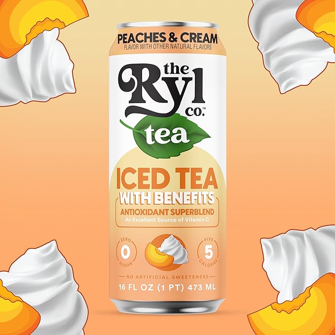 Ryl Peaches & Cream Iced Tea – Antioxidant Superblend, No Artificial Ingredients, Zero Sugar, Five Calories, Low Carb, Non-GMO, Kosher, Gluten Free, Made in the USA, 12-Pack, 16 Fl Oz