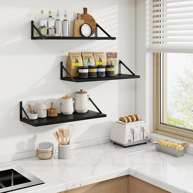 Axeman Black Floating Shelves for Wall - 24 Inch Wide x 10 Inch Deep Floating Shelves Set of 2 -Black Wide Wall Shelves for Living Room Bathroom Bedroom