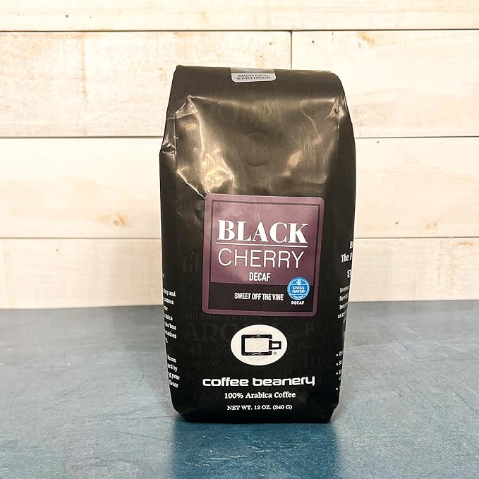 Coffee Beanery Black Cherry Flavored Coffee Swiss Water Process Decaf - 100% Specialty Arabica Coffee - 12oz bag (Whole Bean)