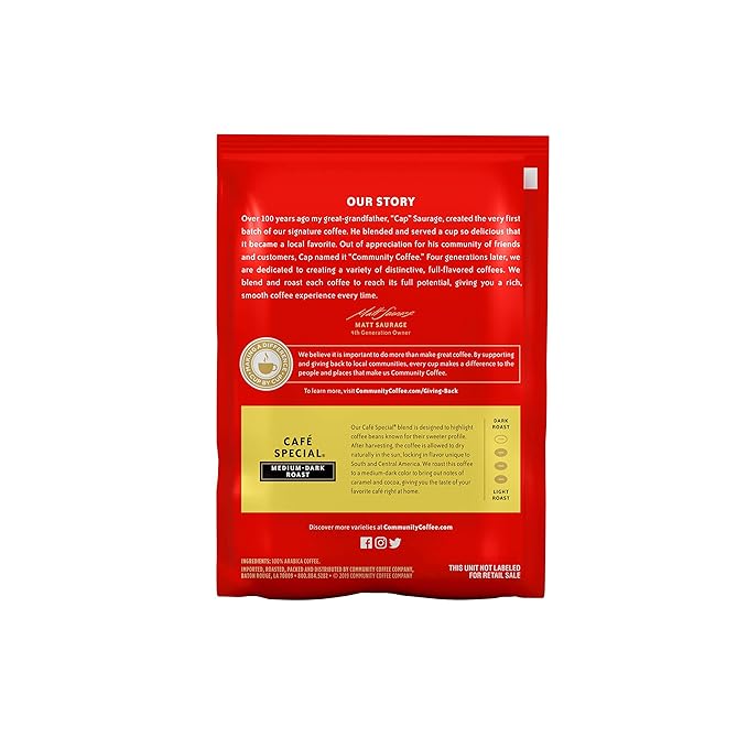 Community Coffee Café Special Pre-Measured Coffee Packs, Medium Dark Roast, 2.5 Ounce Each (Box of 40)