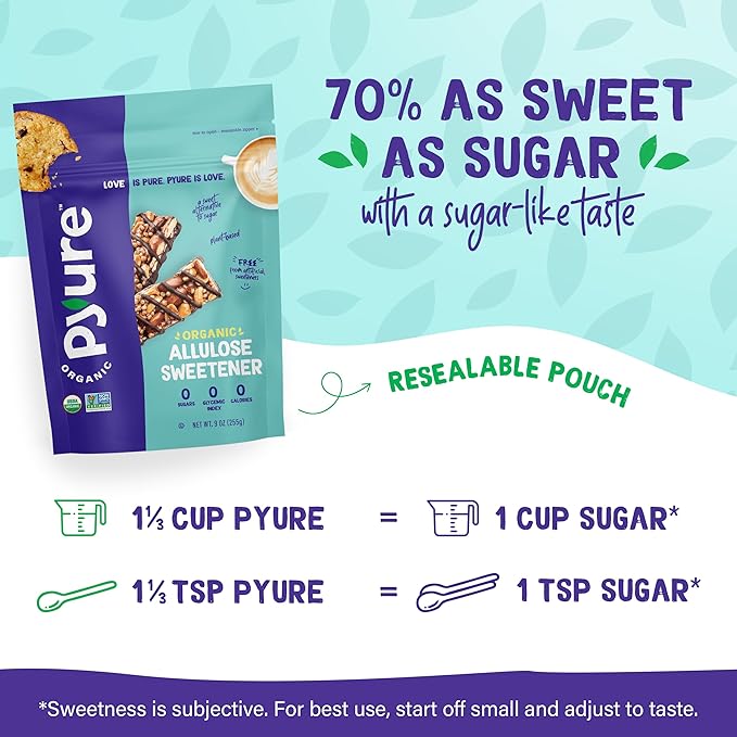 Pyure Organic Allulose Sweetener | Plant-Based Sugar Alternative, No Erythritol | Zero Carb, Zero Calorie, Keto Friendly, Zero Glycemic Index, Vegan, Gluten-Free, Non-GMO, USDA Organic | 9 oz