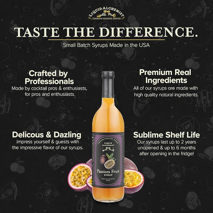 Liquid Alchemist Passion Fruit Syrup for Cocktails - Real Ingredients Make our Passion Fruit Puree for Cocktails the Perfect Margarita Mix - Non-GMO & Vegan (25.4 oz)
