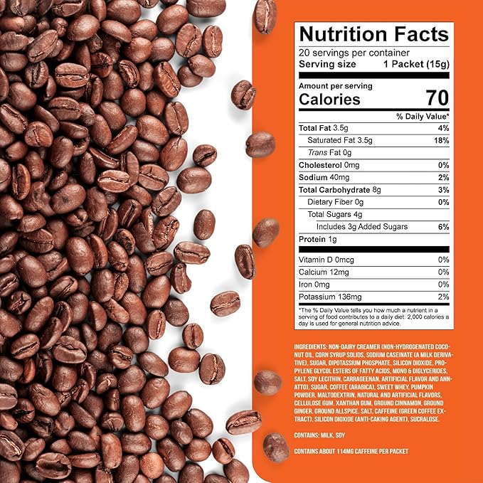 The Frozen Bean Pumpkin Spice Frappe & Latte Instant Mix (20 Sticks), Made with Arabica Coffee, Double Shot Caffeine, Low Sugar & Premium Ingredients, Hot, Iced, or Blended Drinks