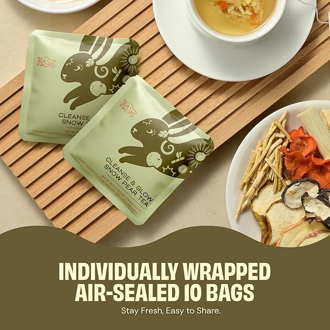Tea Facto Cool Cleanse* Asian Pear Tea Bags with Dried Pear, Apple, Carrot, Licorice Root, Sugarcane Fiber and Broomgrass Roots - Natural Fibers, Zero Added Sugar, Non-caffinated - 10 Count