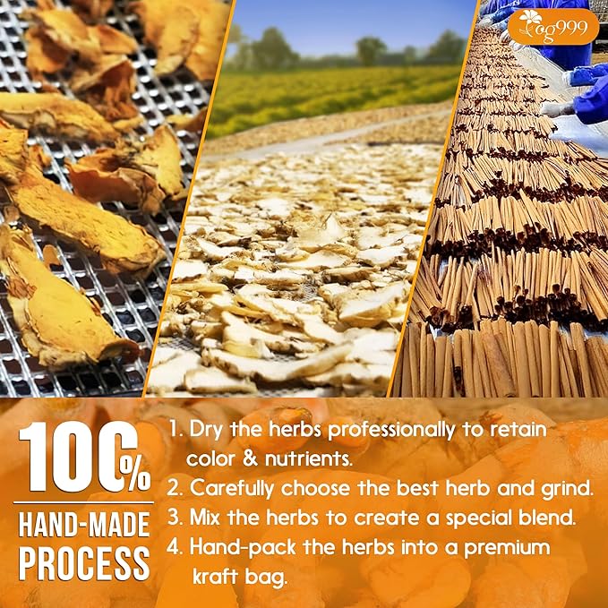 TOG999, Premium 20oz Ginger Turmeric Cinnamon Loose Leaf Herbal Tea - Premium Quality Spiced Herbal Blend – Caffeine-Free, Non-GMO, Natural Dried Roots and Bark. Vegan-Friendly.