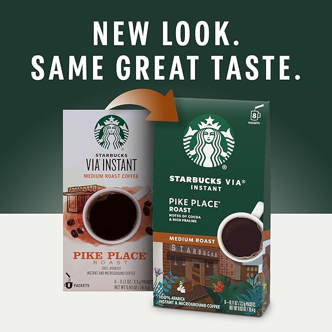 Starbucks VIA Instant Coffee, Medium Roast Coffee, Pike Place Roast, 100% Arabica, 12 boxes (96 packets total)