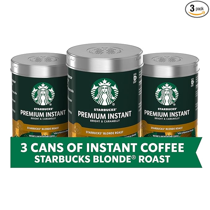 Starbucks Premium Instant Coffee, Blonde Roast, 100% Arabica Beans, 3 Pack (3.17 Oz Each)
