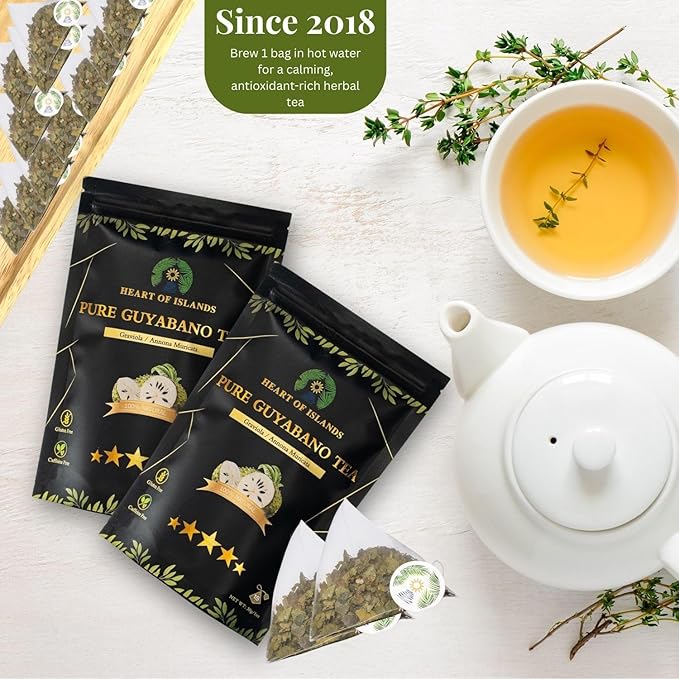 Heart of Islands KOSHER & HALAL Certified Soursop Tea Bags (2g Each) – Premium Guyabano (Graviola) Leaves from the Philippines – Organic Herbal Tea Bags Caffeine Free with Zero Calories 15 Count - Pack of 1