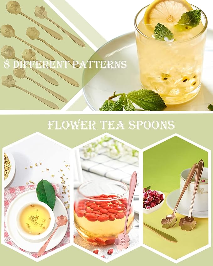 16 Pcs Teaspoon Tea Spoons, ESRISE Stainless Steel Cute Coffee Spoon for Tea Party Decorations (Rose Gold)