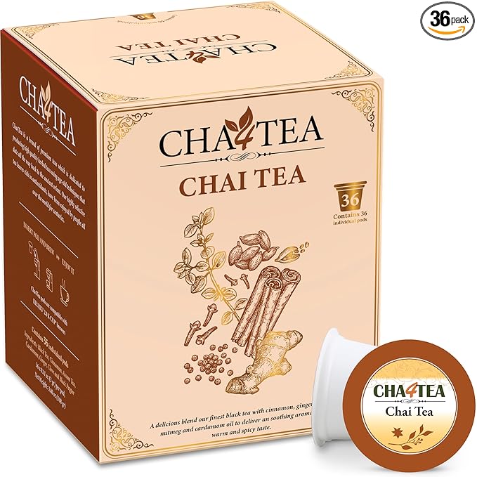 Cha4TEA 36-Count Chai Black Tea Pods for Keurig K-Cup Brewers