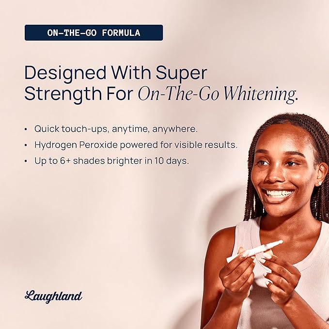 Laughland Super Strength to Go Whitening Teeth Pen, Formula with 11% Hydrogen Peroxide, Glycerin, Aloe Vera & Mint, Gentle on Sensitive Teeth, at Home Dental Care, Travel Friendly, 6 Treatments