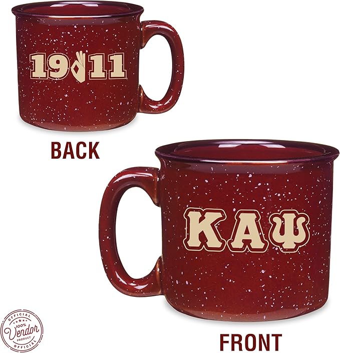 BBGreek Kappa Alpha Psi Fraternity Paraphernalia - Official Vendor - 15 oz Ceramic Campfire Mug - 1911 Classic Greek Letters
