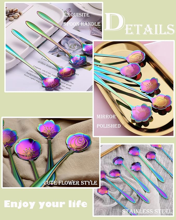 16 Pcs Teaspoon Tea Spoons, ESRISE Stainless Steel Cute Coffee Spoon for Tea Party Decorations (Multi)