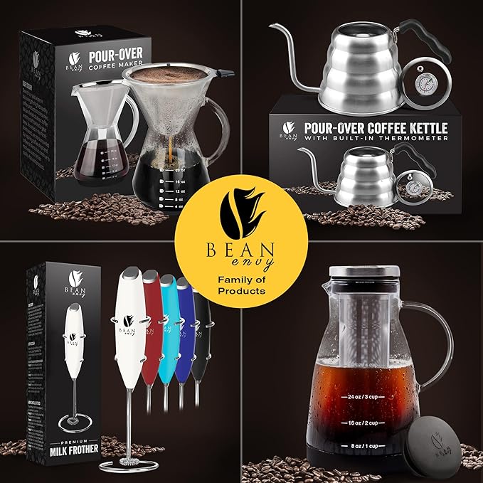 Bean Envy Milk Frother, Coffee Stirrers, Frother Wand, Milk Frother Handheld, Frother with stand, Hand Blender for Coffee, Lattes, Cappuccino, Matcha and Hot Chocolate – Kitchen Gifts - Red