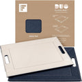 PLACEsMAT 2-in-1 Faux Leather Placemat & Serving Tray | Reversible Design, Lays Flat & Easy to Clean | Ottoman Food Tray, Perfect Housewarming Gift, 18” x 14” (Fabric Blue & Cream, Single)