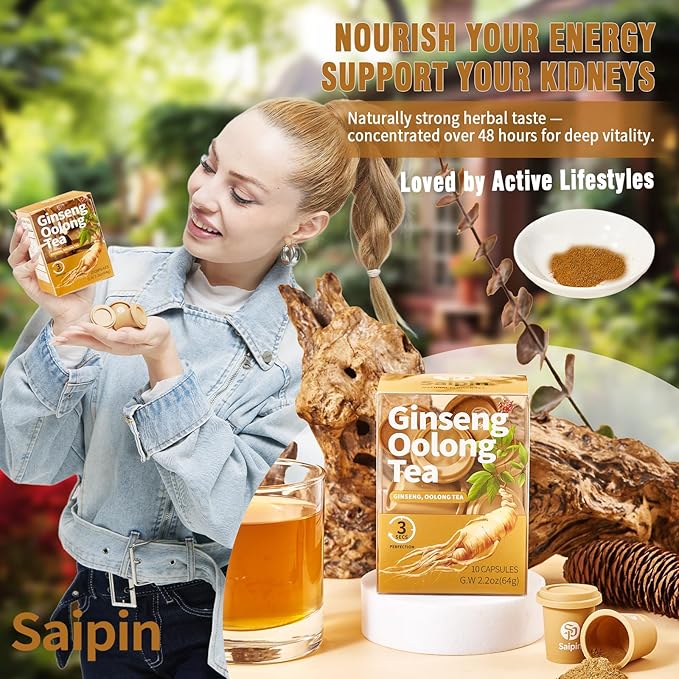 SAIPIN Ginseng Tea, 10 Pack 100% Pure Organic Ginseng Powder, No Additives, Non-GMO, Premium Instant Tea, Kidney, Energy & Immune tea for Women & Men, freeze-dried powder, Hot And Cold Soluble