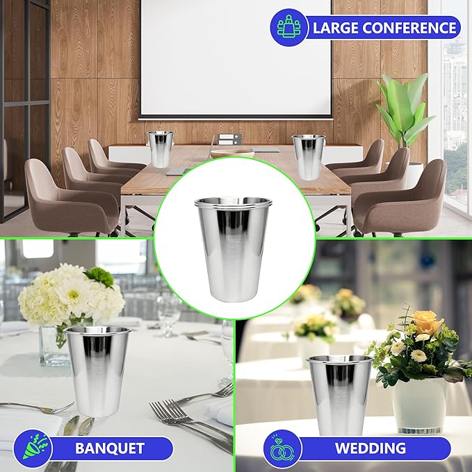 20oz 50PCS Stainless Steel Pint Cup,Pint Tumbler,Reusable metal Cups,Stainless Steel Water Tumbler,BPA Free,Stackble,Durable,Unbreakable Metal Drinking Glasses for Bar,Banquet Mugs (50, 20OZ)