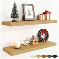 Fun Memories Floating Shelves for Wall, 30 Inch Rustic Wood Wall Mounted Shelves for Bathroom, Bedroom, Kitchen, Living Room, Deep Floating Shelves for Storage & Home Decor (Oak, Set of 2)