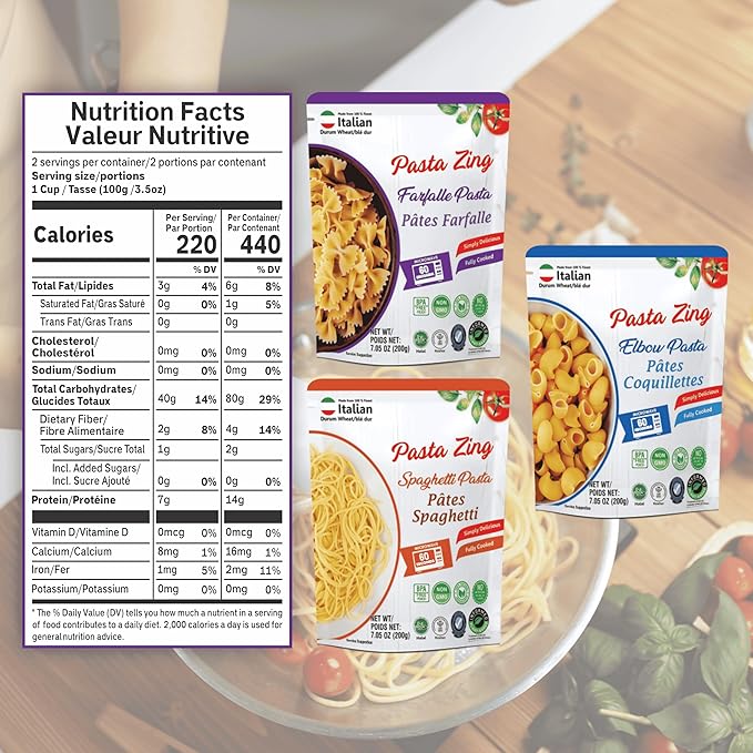 Pasta Zing Microwavable Variety Pasta Pack of 7 | 2x Elbow | 2x Farfalle, 3x Spaghetti | Microwave Pasta Ready To Eat in 60 Sec - Fully Cooked -100% Durum Wheat 7.05 Ounce