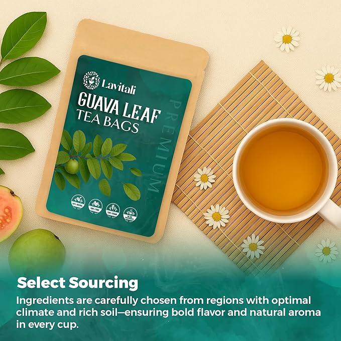 Lavitali, Guava Leaves Tea Bags | 60 bags, 100% Pure Herbal Tea | Caffeine-Free, No Sugar, Eco-Friendly Filter Bags | Daily Natural Botanical, Hot or Iced Herbal Infusion