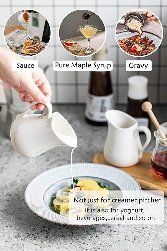 LYEOBOH 17 OZ Creamer Pitcher - Ceramics Creamer with Handle, Coffee Milk Pourer for Home Kitchen Microwave Dishwasher Freezer Safe, White