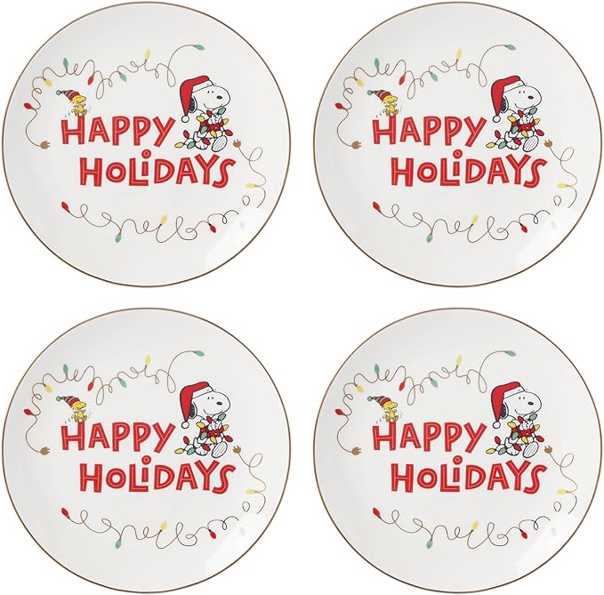 Lenox 896326 Snoopy Christmas 12-Piece Dessert Set, Holiday Dinnerware