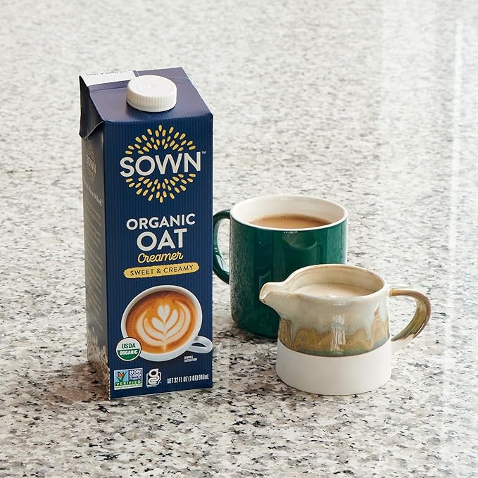 SOWN Organic Oat Creamer Sweet & Creamy - Barista Oat Milk Non Dairy Coffee Creamer - Plant Based, Dairy-Free, Vegan, Gluten-Free, Non-GMO, Shelf Stable - 32oz (Pack of 6)