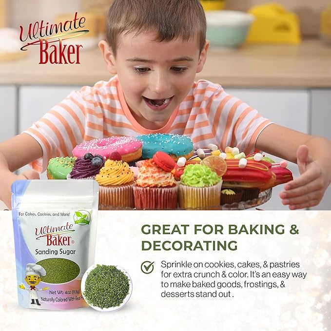 Ultimate Baker - Sanding Sugar, Holly Green - Vibrant, Naturally Colored Baking & Decorating Sugar, Perfect for Sprinkling on Cakes, Desserts & Confections, Medium Crystal - 4oz