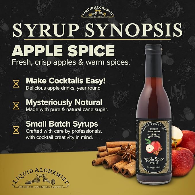 Liquid Alchemist Apple Spice Syrup for Cocktails - Real Ingredients Make our Apple Syrup for Drinks Perfect for a Fall Themed Old Fashioned Mix (12.7 oz)