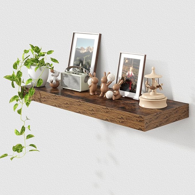 12 Inch Deep Floating Shelves | 36 Inch Brown Floating Shelves | 36" W x 12" D Rustic Wood Shelves for Wall | Deep Brown Shelves for Living Room Bathroom Laundry Room Kitchen