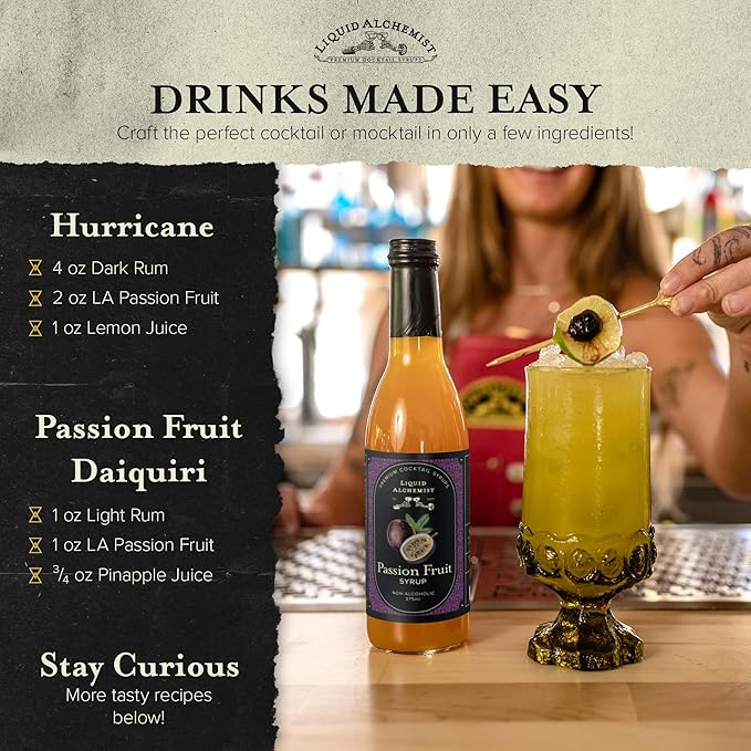 Liquid Alchemist Passion Fruit Syrup for Cocktails - Real Ingredients Make our Passion Fruit Puree for Cocktails the Perfect Margarita Mix - Non-GMO & Vegan (25.4 oz)