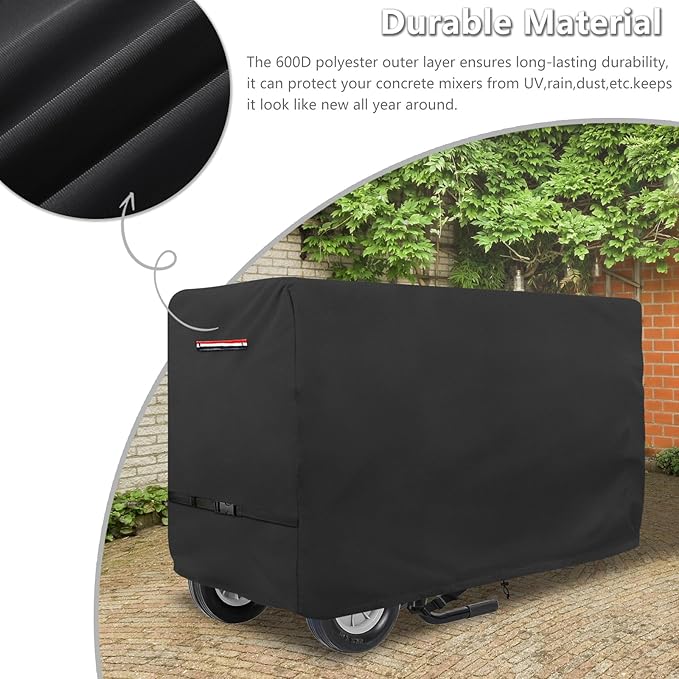 Outdoor Concrete Mixer Cover,Heavy Duty Waterproof Cement Mixers Cover,Made of Heavy-Duty 600D Oxford, All Weather Cement Mixer Covers(50.5"Dx31.5"Wx30"H)