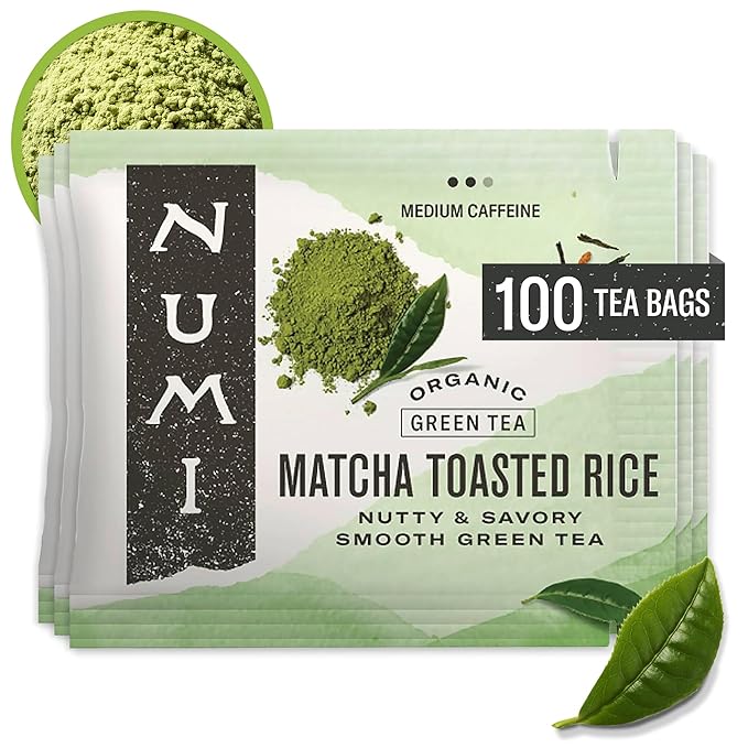 Numi Organic Matcha Toasted Rice Tea, 100 Matcha Tea Bags, Flavorful Green Tea