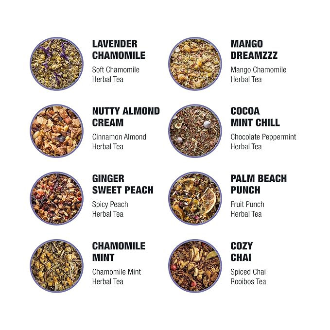 Tiesta Tea - 8 Herbal & Rooibos Sampler Dry Flight Set, Loose Leaf, No Caffeine, Makes Hot and Iced, Assorted Tea Sets with Herbal, Chai, Fruit Blends & More, 8 Resealable Sample Pouches