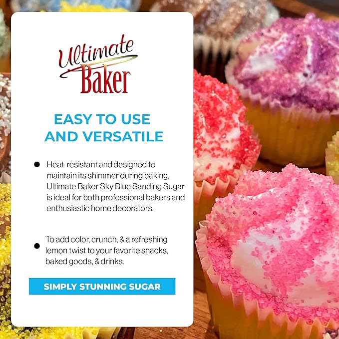 Ultimate Baker - Sanding Sugar, Sky Blue - Vibrant, Naturally Colored Baking & Decorating Sugar, Perfect for Sprinkling on Cakes, Desserts & Confections, Medium Crystal - 8oz
