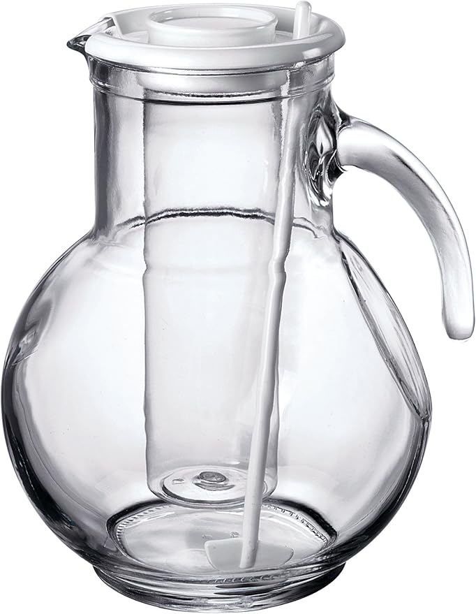 Bormioli Rocco Kufra 67.75 oz. Glass Jug with Ice Container, Stir Stick and Lid, White