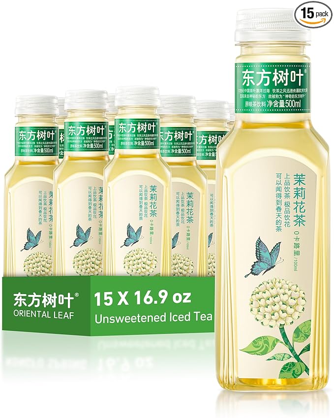 ORIENTAL LEAF Unsweetened Iced Tea – Bottled Jasmine Green Tea, 16.9 FL oz bottles (Pack of 15), Sugar Free, 0 Calories