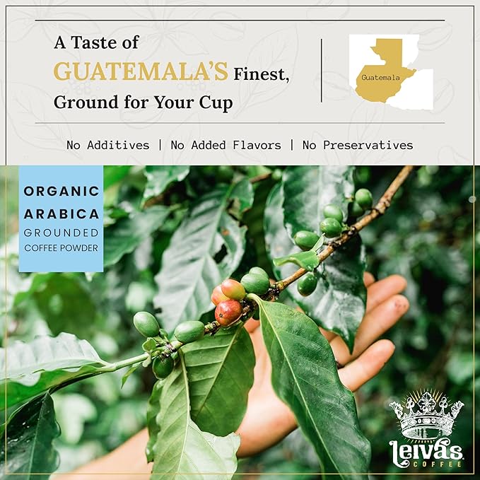 Leiva’s Medium Roast Ground Coffee - Roasted to Order, Single Origin Guatemalan Beans - Abuela Reina Coffee Grounds w/Vanilla, Blueberries & Chocolate Notes - Nutty, Earthy Low Acidity Roast (2 Pack)