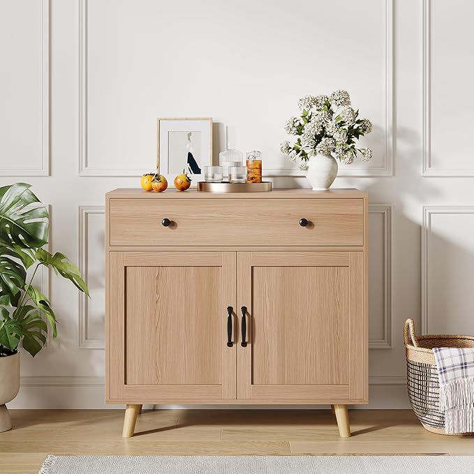 Sideboard Buffet Cabinet, Accent Cabinet with Storage, Console Coffee Bar Table with Drawer & Doors, Wood Sideboard Credenza Console Table for Living Room, Kitchen, Dining Room, Entryway
