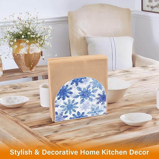 Christmas Watercolor Blue Snowflakes Napkin Holder for Table Paper Cocktail Napkin Holders for Kitchen Dinning Acrylic Dinner Napkin Dispenser for Dinner Home Decor Bar 1 Pack