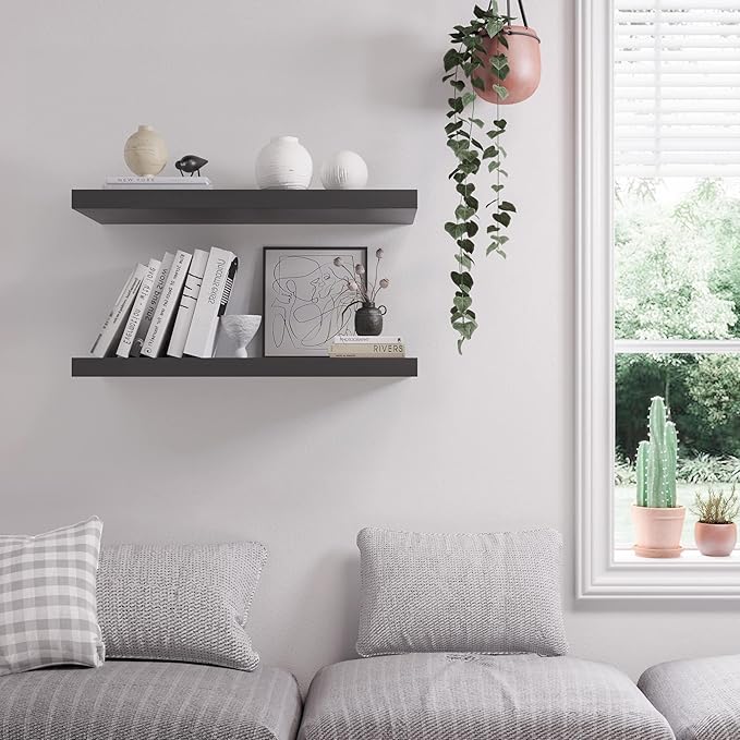 Floating Shelf, Set of 1 Wall Shelf, 30 in W x 12.75 in D x 2 in H Wooden Floating Wall Shelf with Invisible Brackets for Living Room/Bedroom/Bathroom/Kitchen Storage and Decor, Black