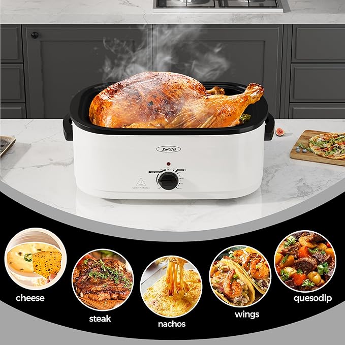 Sunvivi 24 Quart Electric Roaster with Removable Pan, 28 LB Electric Turkey Roaster Oven with Visible & Self-Basting Lid,Large Roaster with Removable Pot and Cool-Touch Handles