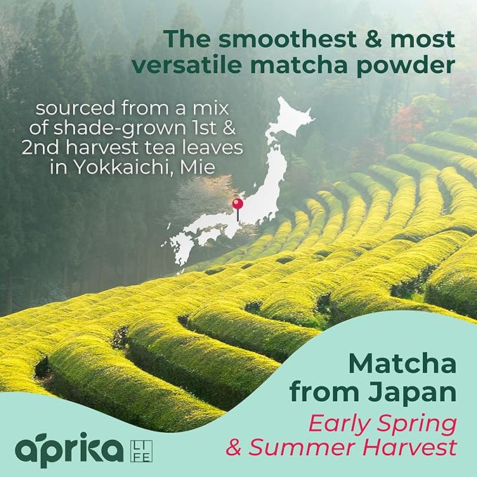 AprikaLife Matcha Powder from Japan, USDA and JAS Organic Matcha Green Tea Powder, No Sugar Added, Perfect for Matcha Latte, Japanese Green Tea - Premium Cafe Grade - 1 oz/ 30g