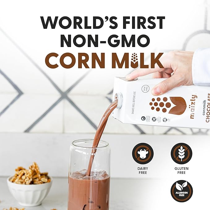 Maizly Chocolate Corn Milk, Non-GMO, Plant-Based & Non-Dairy Chocolate Flavored Drink, Gluten & Dairy-Free Alternative to Whole Milk, Kosher Drink for Kids & Adults, 946 ml, Pack of 6 Boxes
