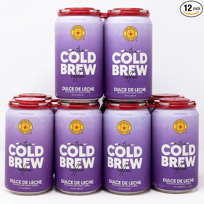New Mexico Piñon Nitro Cold Brew Coffee Drinks - Bold Caramel & Vanilla Flavor, High Energy Nitrogen Infused Dulce de Leche Black Coffee Cans 12oz - Natural Flavor Zero Sugar & Dairy Free - 12 Pack