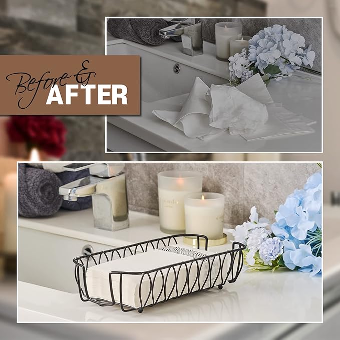 Black Guest Towel Holder Tray for Bathroom – Napkin Organizer for Disposable Paper Towels, Hand Towel Rack for Countertop, Modern Holder for Guest Bathroom Essentials and Powder Room
