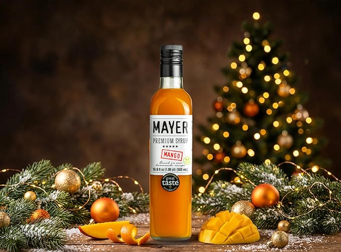 Mayer Mango Syrup for Drinks, Award-Winner, Premium Hungarian Fruit Syrup for Cocktails, Smoothies, Lemonade, Desserts - Crafted with 100% Real Fruits - Rich Taste, No Artificial Flavor, No Additives -Award Winning Artisanal Beverage 16 Oz, 1Pack