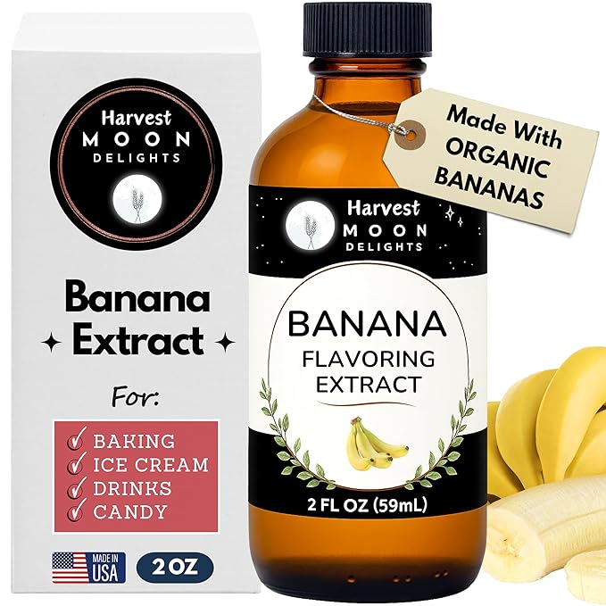 Natural Banana Extract - 2 oz - Water-Soluble - By Harvest Moon Delights - Banana Extract for Baking, Ice Cream, Drinks, and Candy - Sugar Free